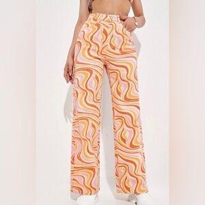 Retro Colorful Swirl Wide Leg Pants